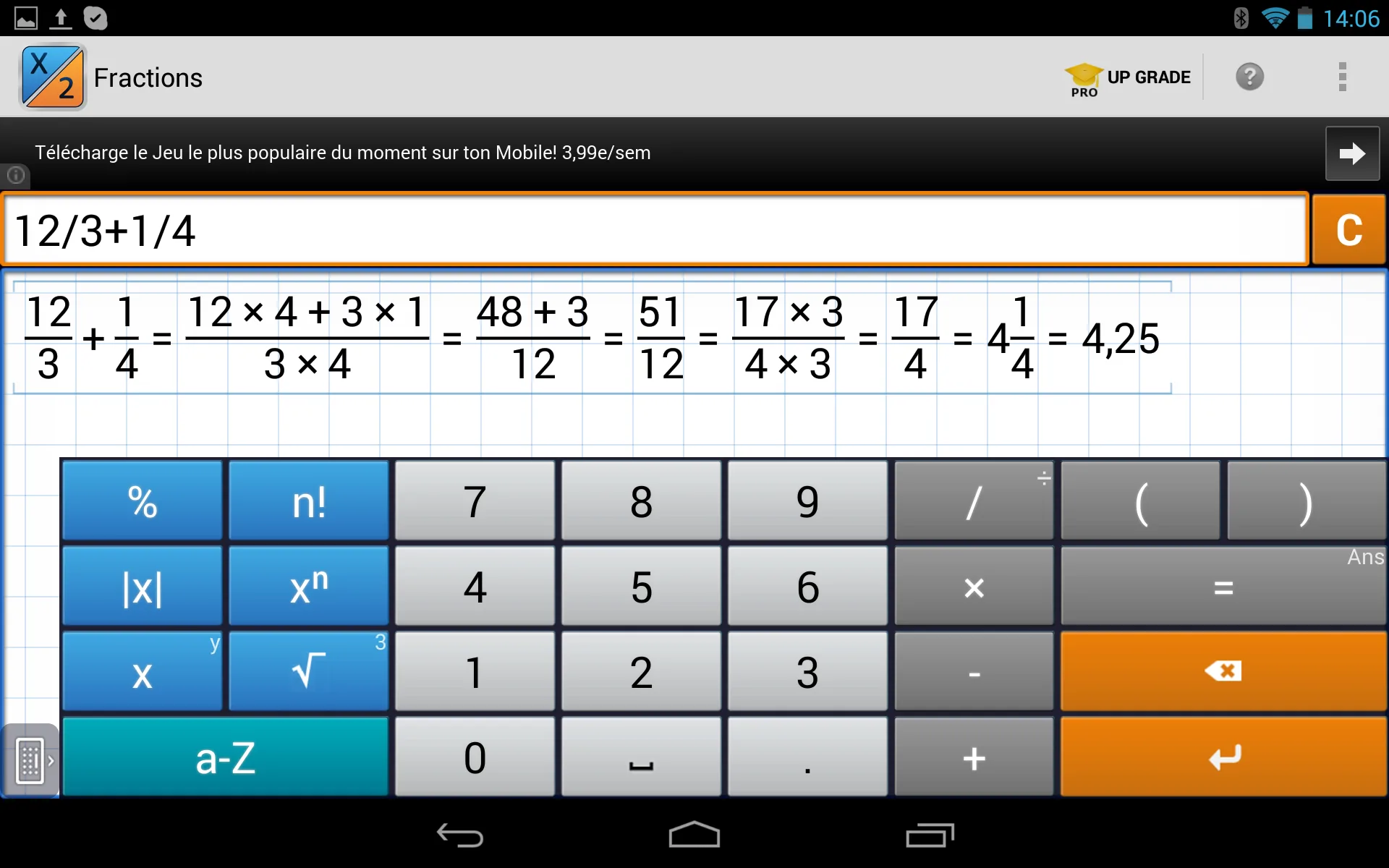 Calculateur de fraction sur Android