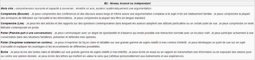 Niveau B2 - Avancé
